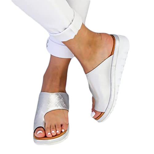 Osheoiso Flip Flops Damen Weich Bequeme Hausschuhe Zehentrenner Outdoor Flache Sandalen Böhmen Plateausandalen Sommerschuhe Rom Sandalen Oversized A Silber 38 EU von Osheoiso