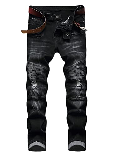 Osheoiso Herren Destroyed Jeans Biker Hose Herren Löcher Slim Fit Lang Jeans Denim Hose Mode Männer Zerrissen Jeanshose Skinny Jeanshosen Bleistifthose Hosen D2 36 von Osheoiso