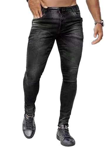 Osheoiso Herren Jeans Hose Slim Fit Denim Destroyed Jeanshose für Männer Hip Hop Hose Coole Jungen Mode Stretch Freizeithose Schwarze Cargo Chino Hose Herbst I Schwarz 3XL von Osheoiso