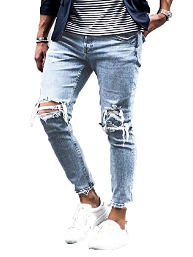 Osheoiso Herren Jeans Hose Slim Fit Denim Lange Destroyed Jeanshose für Männer Hip Hop Hose Coole Jungen Casual Stretch Freizeithose Schwarze Cargo Chino Hose E5 S von Osheoiso