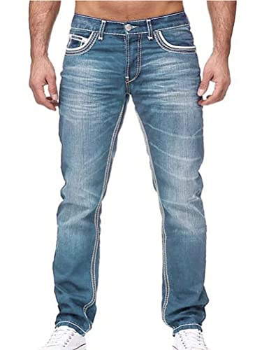 Osheoiso Herren Jeans Hose Slim Fit Denim Lange Destroyed Jeanshose für Männer Hip Hop Hose Coole Jungen Mode Stretch Freizeithose Schwarze Cargo Chino Hose Herbst C Blau M von Osheoiso