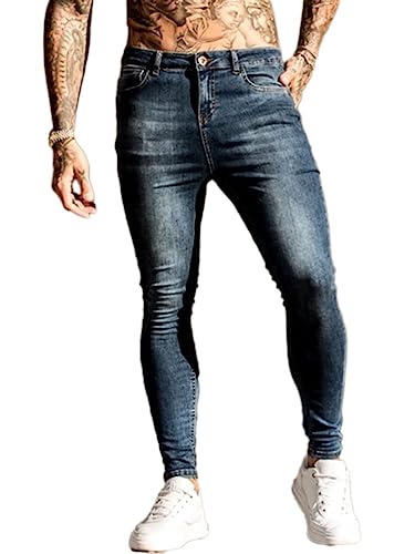 Osheoiso Herren Jeans Hose Slim Fit Denim Lange Destroyed Jeanshose für Männer Hip Hop Hose Coole Jungen Mode Stretch Freizeithose Schwarze Cargo Chino Hose Herbst H Dunkelblau M von Osheoiso