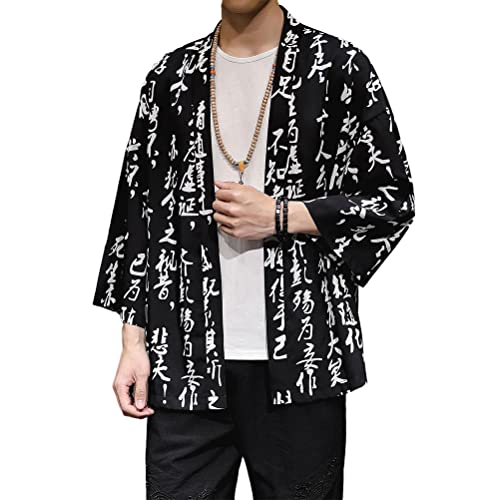 Osheoiso Herren Mode Kimono Cardigan Traditionelle Japanische Happi Bedruckter Kimono Retro Nachtwäsche Langarm Jacke Hemd Männer Yukata Kleidung Tops Kostüm Frühling A 2 5XL von Osheoiso