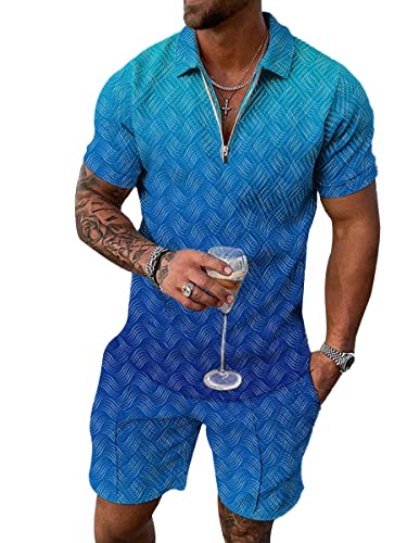 Osheoiso Hohe Qualität 2 Teiliges Sommersportanzug T-Shirts + Kurze Hose Sets Casual Freizeitanzug Suit Outfit Kurzarm Sporthose T-Shirt Männer Trainingsanzug Sporthose A 11 M von Osheoiso