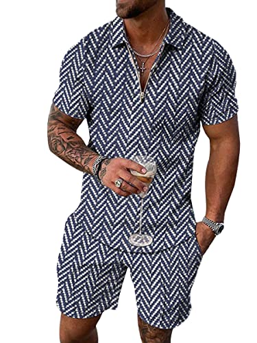 Osheoiso Hohe Qualität 2 Teiliges Sommersportanzug T-Shirts + Kurze Hose Sets Casual Freizeitanzug Suit Outfit Kurzarm Sporthose T-Shirt Männer Trainingsanzug Sporthose A 14 L von Osheoiso