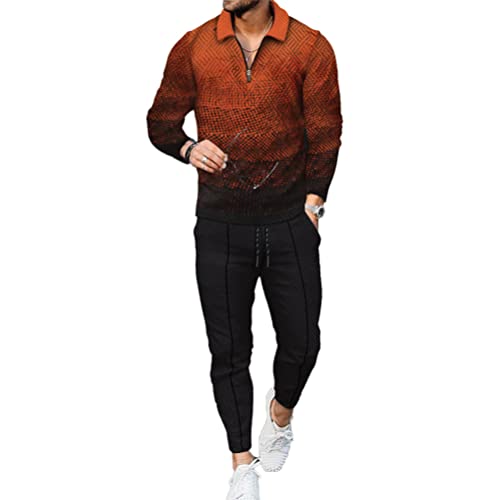 Osheoiso Jogginganzug Mode Herren Casual Anzug Langarm Polo + Hose Lang 2 Teiliges Sportanzug Outfit Sport Freizeit Sets Workout Gym Running Klassisch Pyjama B 4 XL von Osheoiso