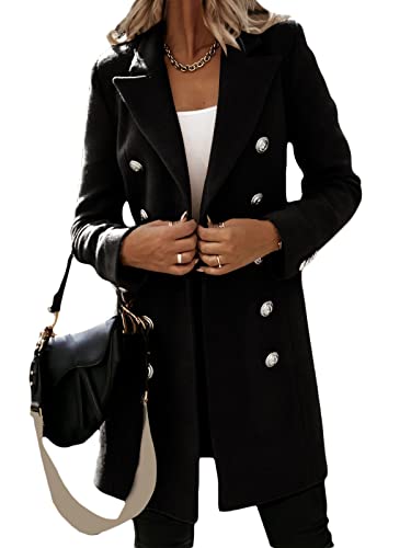 Osheoiso Kniemantel Taschen Damen Wollmantel Wintermantel Warme Winterjacke Overcoat Oberbekleidung Warm Wolljacke Lange Ärmel A Schwarz XXL von Osheoiso