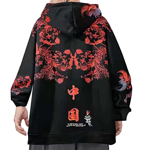 Osheoiso Techwear Japanischer Harajuku Herren Plüsch Drucken Kapuzenpullover Hip Hop Hoodie Plus Fleecepullover Teenager Hoodie Sweatshirt Lose Pullover Oversized A Schwarz L von Osheoiso