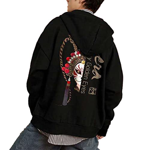 Osheoiso Techwear Japanischer Harajuku Herren Plüsch Drucken Kapuzenpullover Hip Hop Hoodie Plus Fleecepullover Teenager Hoodie Sweatshirt Lose Pullover Oversized E Schwarz L von Osheoiso