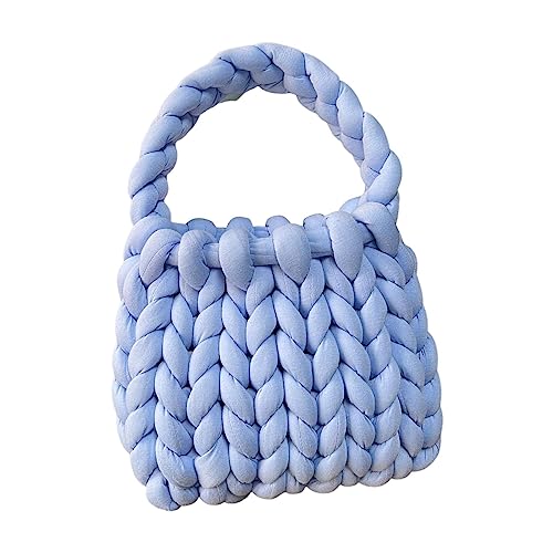 Oshhni Damen-Handtasche, gehäkelt, Umhängetasche, Handtasche, gewebt, klobig, für Damen, modisch, Clutch, Geldbörse, Strick-Geldbörse für Sommer, Arbeit, Blau von Oshhni