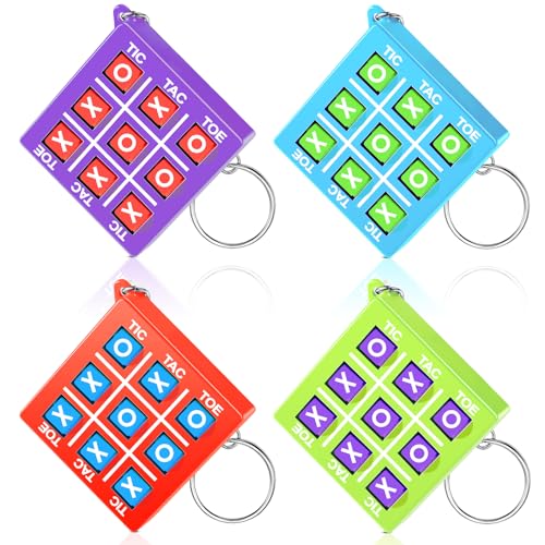 Otuuz 8 Stück Tic Tac Toe Schlüsselanhänger Kinder Tic Tac Toe Mitgebsel Kunststoff Mini Schlüsselanhänger für Rucksack Geburtstag Geschenk Jungen Mädchen Kinder Alter 8-12 (Blau, Lila, Rot, Grün) von Otuuz