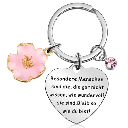 Otuuz Geschenke für Frauen Freundin Inspirierender Schlüsselanhänger Besondere Menschen Schlüsselanhänger mit Einem Rosa Diamantanhänger und Blume für Schwester Kollegin Ehefrau Mutter von Otuuz