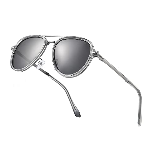 OuShiun Polarisierte Sonnenbrille Pilotenbrille für Herren Damen Klassisch Metall Rahmen Unisex UV 400 Schutz(Grau) von OuShiun