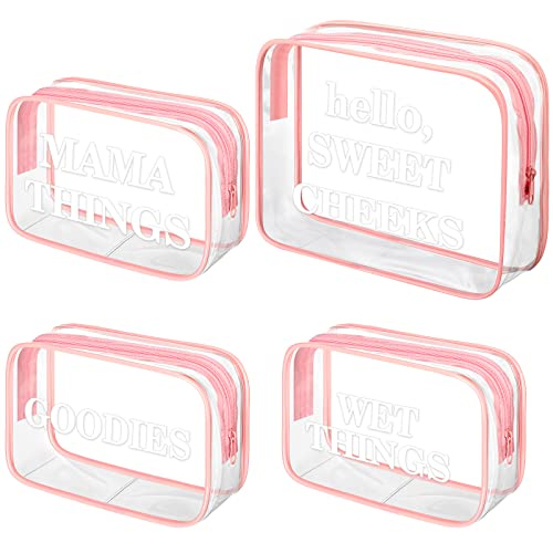 4 Packungen Wickeltaschen-Organizer-Taschen-Set, transparente PVC-Reise-Wickeltasche, wasserdichte Make-up-Tasche mit Reißverschluss, trockene nasse Tasche (rosa, weiß) von Oudain