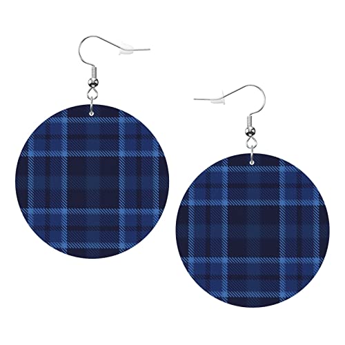 Blaue Tartan-Karo-Ohrringe, Boho-Dreieck, runde Form, Leder-Ohrring, leicht, baumelnd, Damen- und Mädchen-Schmuck, perfekt für den Alltag von Oudrspo