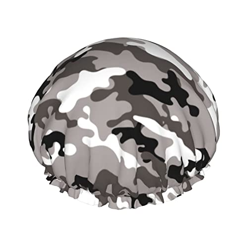 Camouflage wiederverwendbare Duschhaube für Damen, wasserdicht, PEVA-Futter, Badekappe, doppelschichtig, elastischer Stretch-Saum, Badekappe, wasserdicht, dehnbar, Haarkappe für Damen und Herren von Oudrspo