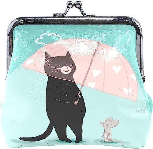 Cute Black Cat with Umbrella Coin Purse Retro Money Pouch with Kiss-Lock Buckle Wallet Bag Card Holder for Women and Girls von Oudrspo