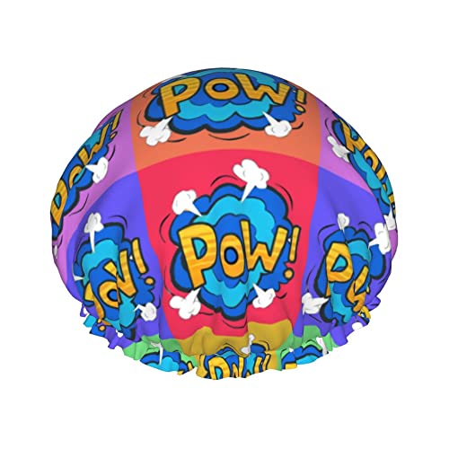 Duschhaube, Comic-Buch-Explosionsdruck, Badekappen, wasserdichte Haarkappe, doppellagig, leicht, Duschhauben für Damen, Herren, Kinder, Teenager Duschhaube, Comic-Buch-Explosionsdruck, Badekappen, wasserdichte Haarkappe, doppellagig, leicht, Duschhauben für Damen, Herren, Kinder, Teenager von Oudrspo