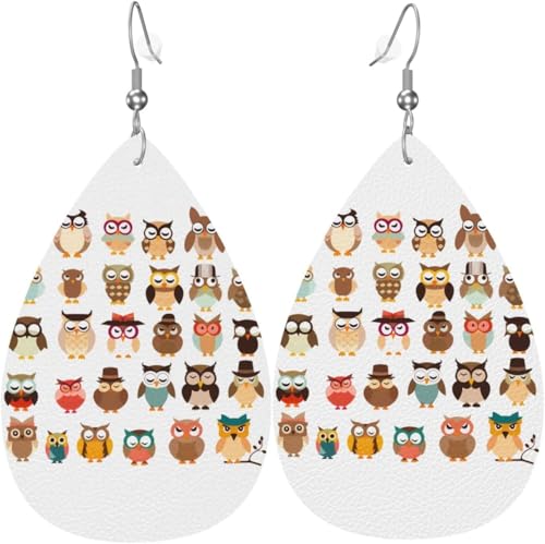 Ohrringe aus Leder in Tropfenform mit Cartoon-Vögeln und Liebesherz-Prints für Frauen, Weihnachtsdekoration Ohrringe aus Leder in Tropfenform mit Cartoon-Vögeln und Liebesherz-Prints für Frauen, Weihnachtsdekoration von Oudrspo