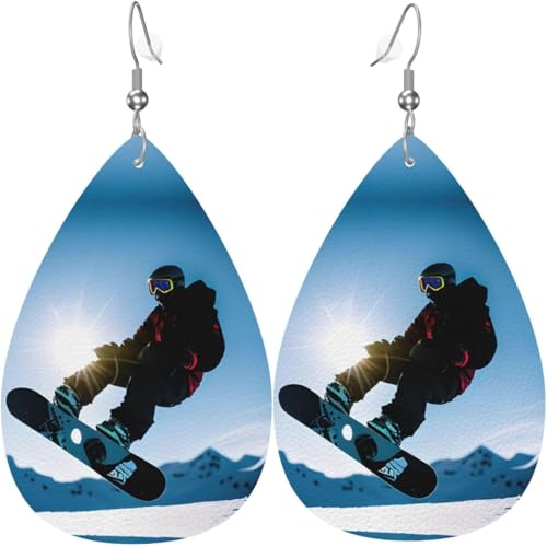 Ohrringe mit Blattmotiv und Snowboard-Bild, herzförmige Ohrringe aus PU-Leder für den Valentinstag Ohrringe mit Blattmotiv und Snowboard-Bild, herzförmige Ohrringe aus PU-Leder für den Valentinstag von Oudrspo