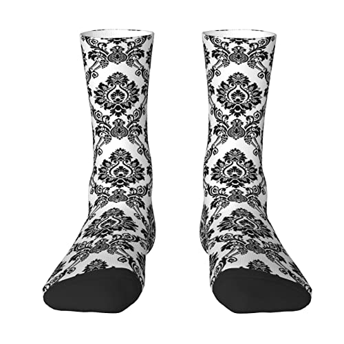 Oudrspo Damast Antik Klassisches Damast Blumenmuster Traditionelles Kunstwerk Damen Herren Crew Socken Gepolsterte Crew Socken Sportliche Kompressionssocken von Oudrspo