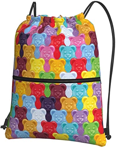 Oudrspo bunte Gummibärchen Bonbons Kordelzug mit Reißverschluss Sackpack Gym Sports, wasserdichter Rucksack String Bag Cinch von Oudrspo