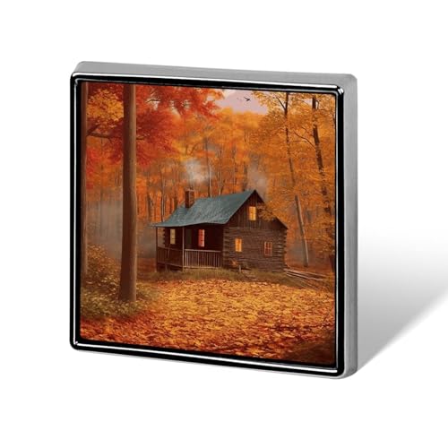 Quadratische Anstecknadeln, quadratische Brosche, Abzeichen für Rucksäcke oder Revers, Revers-Accessoire mit Herbstwald-Hütte Quadratische Anstecknadeln, quadratische Brosche, Abzeichen für Rucksäcke oder Revers, Revers-Accessoire mit Herbstwald-Hütte von Oudrspo