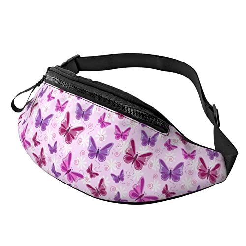 Rosa lila Schmetterlings-Taillentasche/Gürteltasche, Outdoor-Sport, Freizeit, Umhängetasche, Brusttaschen für Männer und Frauen von Oudrspo