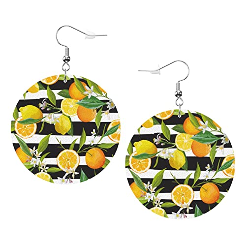 Tropische Orangen- und Zitronen-Ohrringe, runde Zitronen-Ohrringe aus Leder, leichter baumelnder Damen- und Mädchen-Schmuck, perfekt für den Alltag von Oudrspo