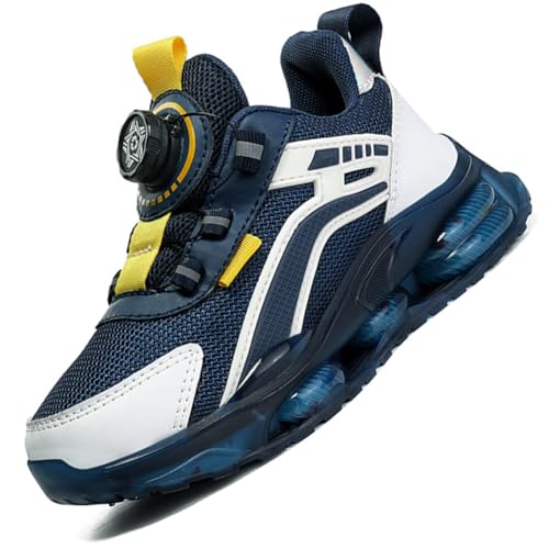 Ouoruee Kinder Schuhe Atmungsaktiv Turnschuhe Jungen Sportschuhe Mädchen Laufschuhe mit Drehknopf und rutschfest Luftpolster Sohle 26EU-38EU Blau EU 31 von Ouoruee