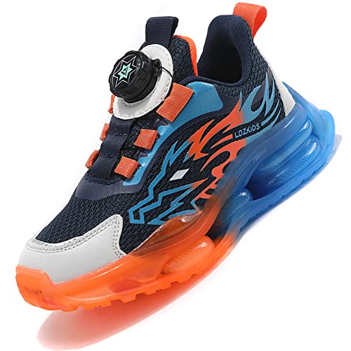 Ouoruee Kinder Schuhe Atmungsaktiv Turnschuhe Jungen Sportschuhe Mädchen Laufschuhe mit Drehknopf und rutschfest Luftpolster Sohle 26EU-38EU Blau EU 35 von Ouoruee