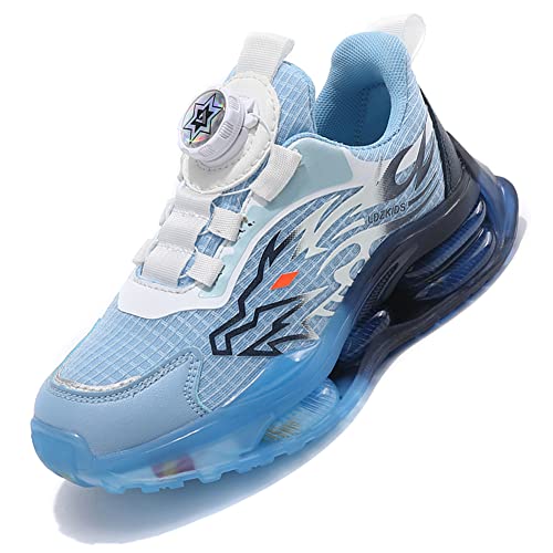 Ouoruee Kinder Schuhe Atmungsaktiv Turnschuhe Jungen Sportschuhe Mädchen Laufschuhe mit Drehknopf und rutschfest Luftpolster Sohle 26EU-38EU HellBlau EU 28 von Ouoruee