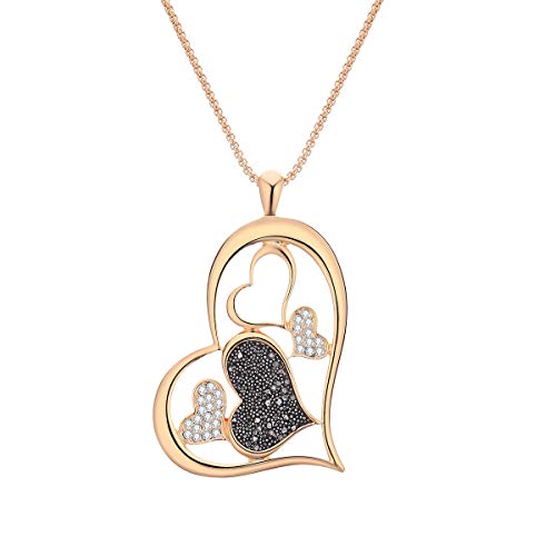 Ouran Damen Herz Anhänger Halskette Gold und Silber lange Kette Halskette mit schwarzem Diamant personalisierte Halskette für beste Freunde, Kristall Leder Gummi, Zirkonia von Ouran