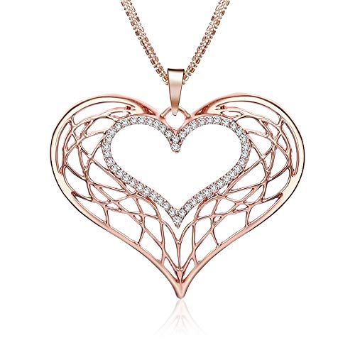 Ouran Halskette mit Herz-Anhänger für Damen, Charm, Roségold und Silber, lange Kette mit glänzendem Kristall, tolles Geschenk für Mädchen, Mutter, Freunde, Metall Kristall, zirkonia von Ouran