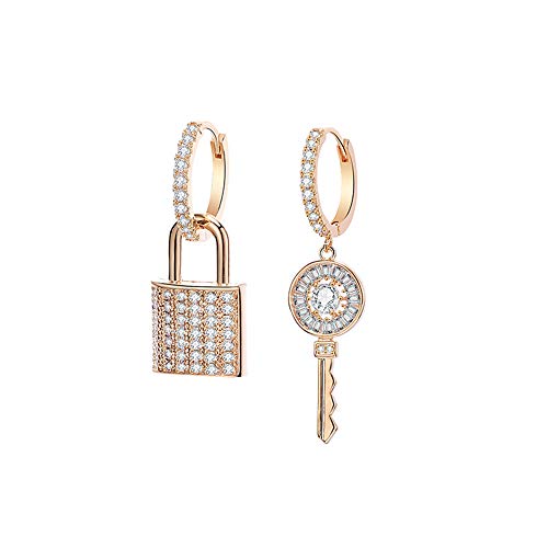 Schlüssel und Schloss baumeln Hoop Ohrring für Damen, hypoallergene Rose Gold und Silber vergoldete Ohrringe mit glänzenden Zirkonia Kristall Schmuck Geschenk für Freunde von Ouran