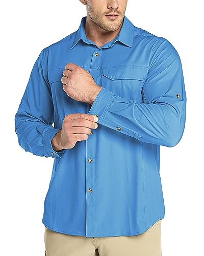 Outdoor Ventures Hemd Herren Freizeithemd Langarm Outdoor Shirt Atmungsaktive Schnell Trocknende Funktionshemd, Männer Frühling Sommer UV-Schutz Sportshirt Dunkelblau 4XL von Outdoor Ventures