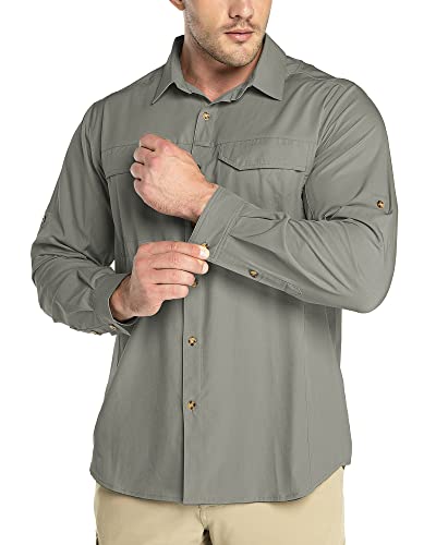 Outdoor Ventures Hemd Herren Freizeithemd Langarm Outdoor Shirt Atmungsaktive Schnell Trocknende Funktionshemd, Männer Frühling Sommer UV-Schutz Sportshirt Grau Grün 4XL von Outdoor Ventures