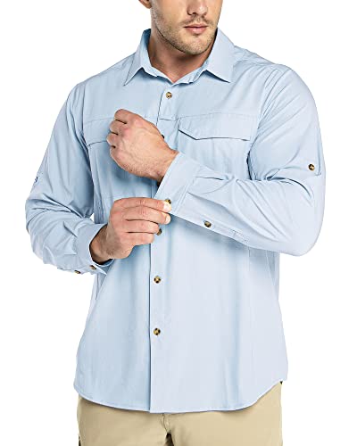 Outdoor Ventures Hemd Herren Freizeithemd Langarm Outdoor Shirt Atmungsaktive Schnell Trocknende Funktionshemd, Männer Frühling Sommer UV-Schutz Sportshirt Hellblau 2XL von Outdoor Ventures