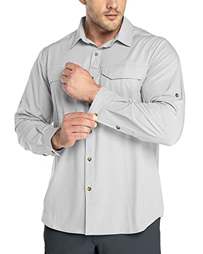 Outdoor Ventures Hemd Herren Freizeithemd Langarm Outdoor Shirt Atmungsaktive Schnell Trocknende Funktionshemd, Männer Frühling Sommer UV-Schutz Sportshirt Silber Grau 4XL von Outdoor Ventures