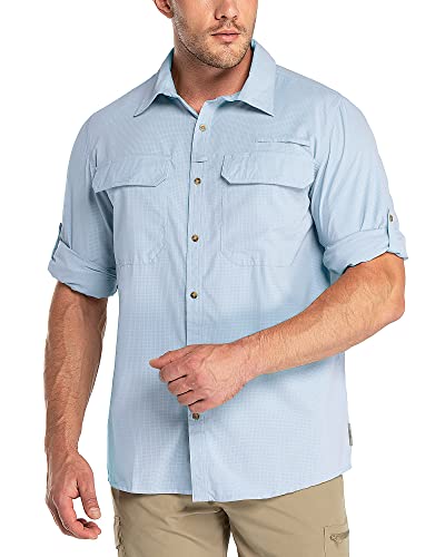 Outdoor Ventures Herren Langarm Hemd Outdoor Funktionshemd Schnelltrocknende Shirts Casual Freizeithemd Atmungsaktive Sportshemd Frühling Sommer Herbst mit Taschen für Wandern Camping Hellblau 4XL von Outdoor Ventures