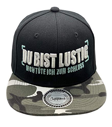 Outfitfabrik Snapback Cap Du bist lustig, Dich töte ich zum Schluss in schwarz, Schirm Camouflage mit 3D-Stick (Lifestyle, Provokation, Statement) für Männer und Frauen, verstellbar von Outfitfabrik