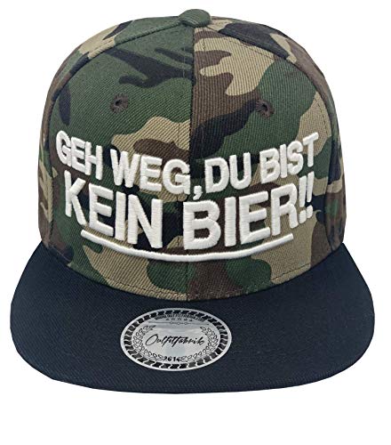 Outfitfabrik Snapback Cap GEH Weg, du bist kein Bier! in schwarz und Camouflage mit 3D-Stick (Sprueche, Geschenk, Statement, Saufen fetzt), für Männer und Frauen, verstellbar von Outfitfabrik