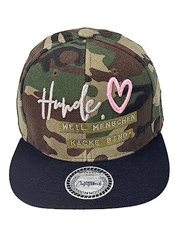 Outfitfabrik Snapback Cap Hunde, Weil Menschen Kacke sind in Camouflage, schwarzer Schirm, 3D-Stick mit Herz, für Männer und Frauen, One Size, verstellbar von Outfitfabrik