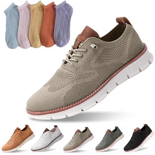 Wearbreeze Shoes, Mens Wearbreeze Ultra Comfortable Shoes, Men's Mesh Dress Oxfords Business Walking Slip on Arch Support Sneakers (Khaki, Erwachsene, Herren, 40, Numerisch, EU Schuhgrößensystem, M) von Oveallgo