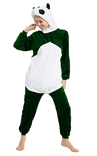 Ovender Pyjama Jumpsuit Erwachsene Tier kostüm Kigurumi Karneval Halloween Schlafanzug Party Show Weihnachten Cosplay Unterwäsche für Unisex Damen Herren (L, Panda 3D Grün) von Ovender