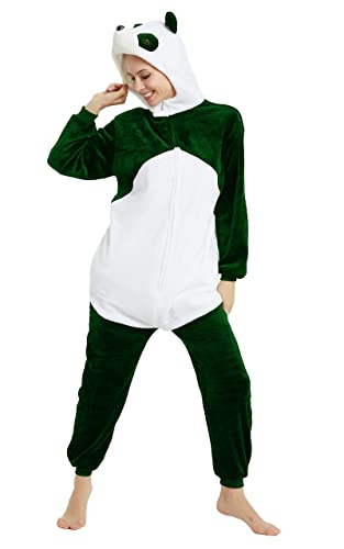 Ovender Pyjama Jumpsuit Erwachsene Tier kostüm Kigurumi Karneval Halloween Schlafanzug Party Show Weihnachten Cosplay Unterwäsche für Unisex Damen Herren (M, Panda 3D Grün) von Ovender