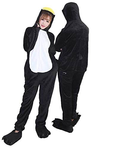 Ovender Pyjama Jumpsuit Erwachsene Tier kostüm Kigurumi Karneval Halloween Schlafanzug Party Show Weihnachten Cosplay Unterwäsche für Unisex Damen Herren (M, Pinguin mit Handschuhen) von Ovender