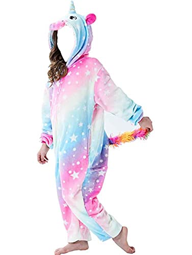 Ovender Pyjama Jumpsuit Erwachsene Tier kostüm Kigurumi Karneval Halloween Schlafanzug Party Show Weihnachten Cosplay Unterwäsche für Unisex Damen Herren (S, Einhorn Stern) von Ovender