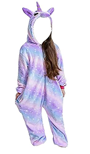 Ovender Pyjama Jumpsuit Erwachsene Tier kostüm Kigurumi Karneval Halloween Schlafanzug Party Show Weihnachten Cosplay Unterwäsche für Unisex Damen Herren (L, Pony Einhorn Violett) von Ovender