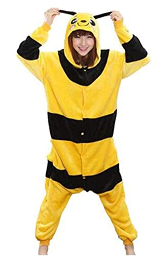 Ovender Pyjama Jumpsuit Erwachsene Tier kostüm Kigurumi Karneval Halloween Schlafanzug Party Show Weihnachten Cosplay Unterwäsche für Unisex Damen Herren (M, gelbe Biene) von Ovender